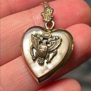 Vintage WWII Army 12k Gold Filled Mother of Pearl Sweetheart Locket Necklace